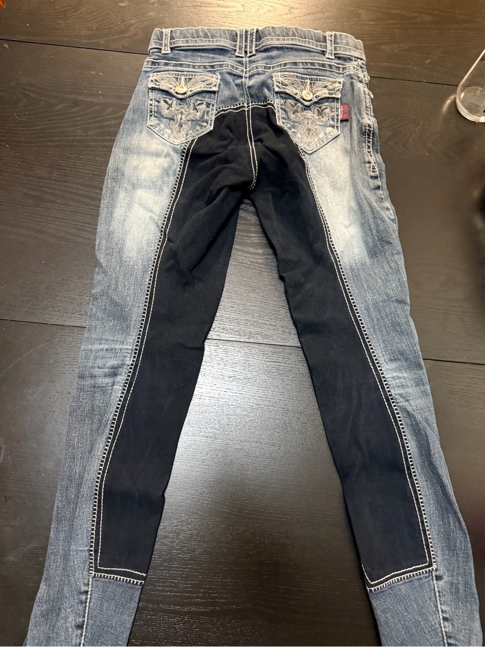 Vintage Y2K HKM Faded Blue Skinny Jeans with Black Riding Panel